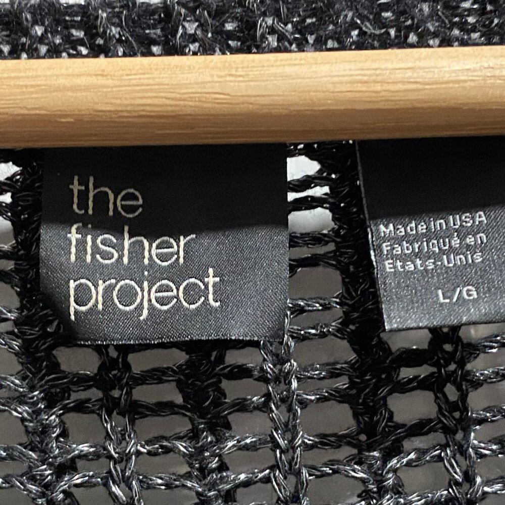 10) Eileen Fisher Mohair Alpaca Open Knit Preppy Boho Fisherman Grunge Sweater L - Picture 7 of 8